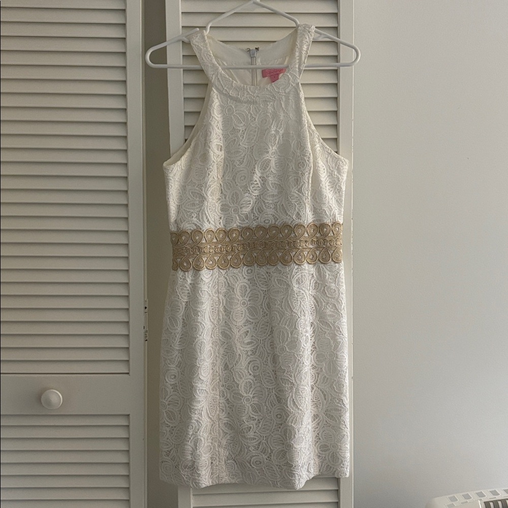 Lily Pulitzer White Lace Dress with Gold Accent